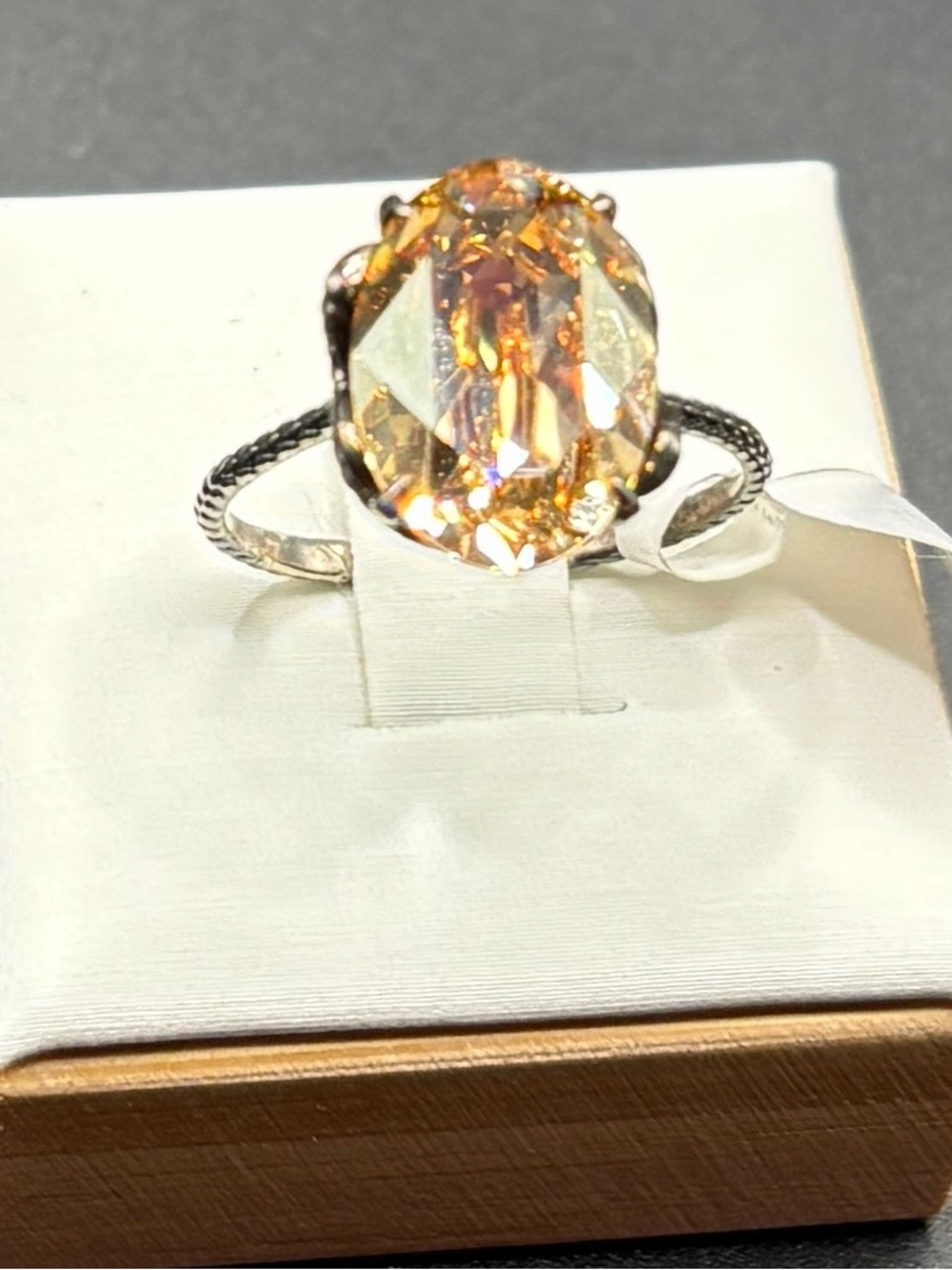 Oval Champagne Crystal Ring in Sterling Silver a Fragrant Jewel